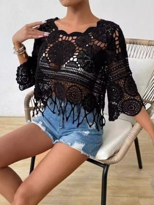 Openwork Round Neck Cover - Up - Bela Fils BoutiqueWomen's ClothingBela Fils Boutique